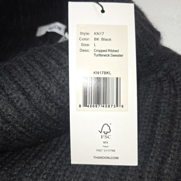 Thakoon Cropped Ribbed Turtleneck Sweater Black Womens Large Thick KN17 NWT New - Picture 9 of 10